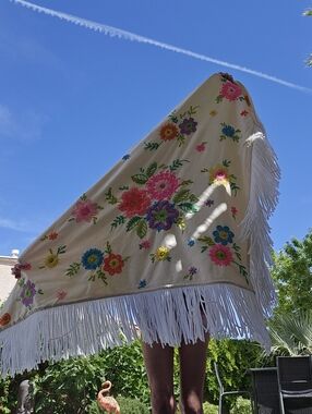 Vintage Large Handmade Fringe Shawl Blanket